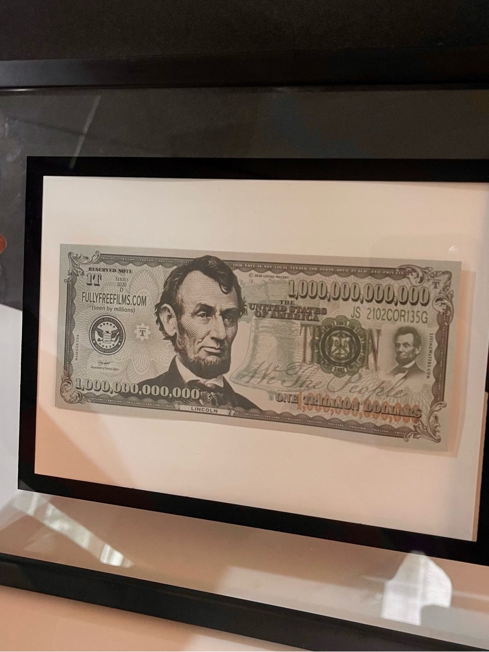 Framed Novelty One Trillion Dollar Bill Wall Art - Black Frame